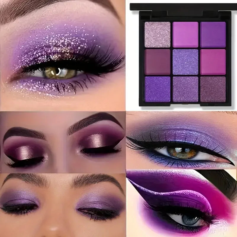 Luxurious Purple Eyeshadow Palette 9 Color Matte and Shimmering Violet Eye Makeup for Creating Smoky or Natural Looks Cosmetic Quake