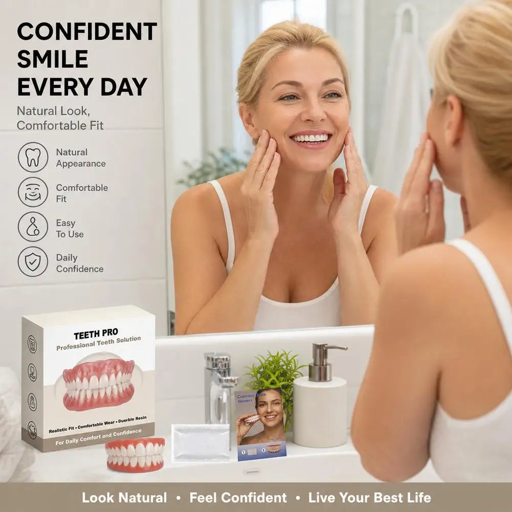 2026 New Soft Silicone Upper&Lower Dentures Comfort Realistic False Teeth Bright Smile Teeth Appliance for Adults Quake