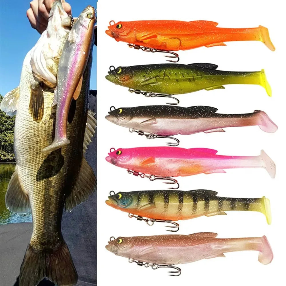 With Salwater Freshwater Hook Soft Fishing Lures 3D Eyes 9cm/9g 12.5cm/21g Artificial Swimbait T Tail Silicone Quake
