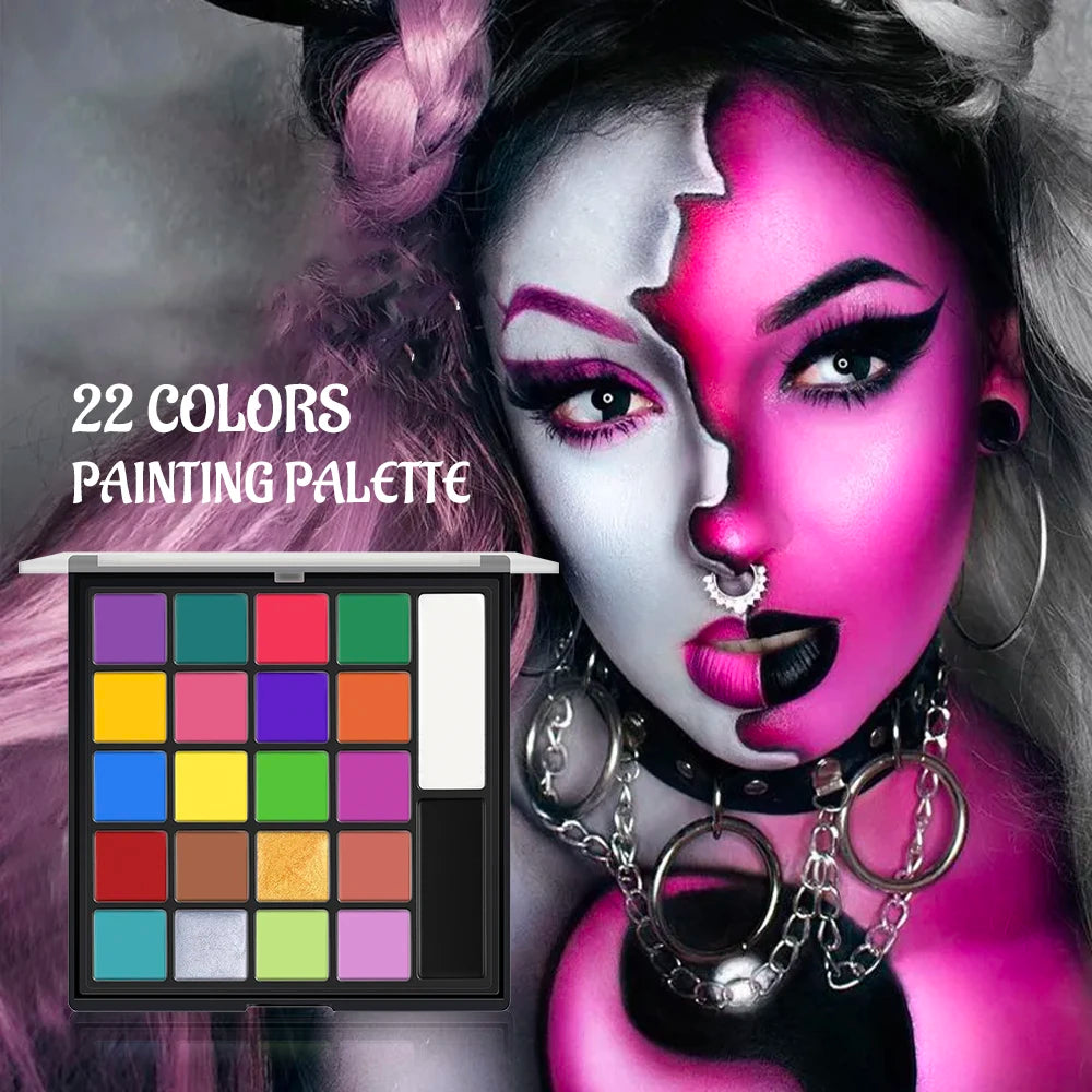 22 Color Face Body Painting Kit for Kids Adults,Face Paint Makeup Palette with Brush,Halloween Carnival Artist Cosplay Art Party Quake