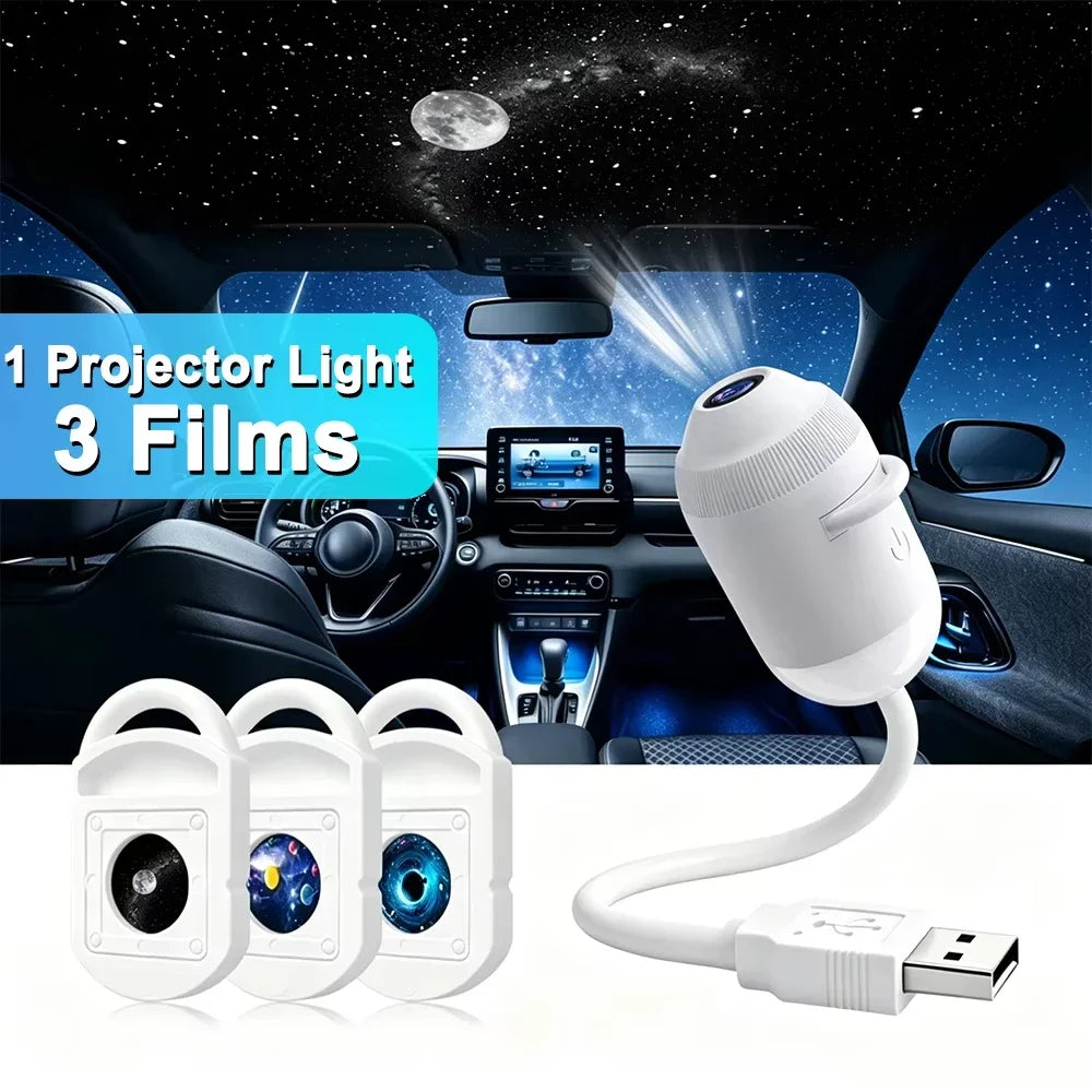 USB Starry Sky Projector Night Light 360 Adjustable Galaxy Atmosphere Lamp for Car Interior Home Bedroom Romantic Nightlight Quake 3 Projector Films