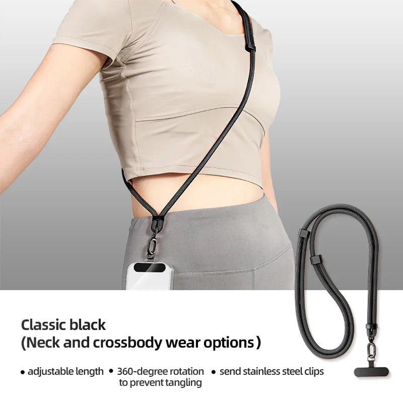 Phone Lanyard Adjustable Detachable Neck Cord Outdoor Universal Crossbody Strap Card Clip for Mobile Phone Case Quake black Nylon / Spandex