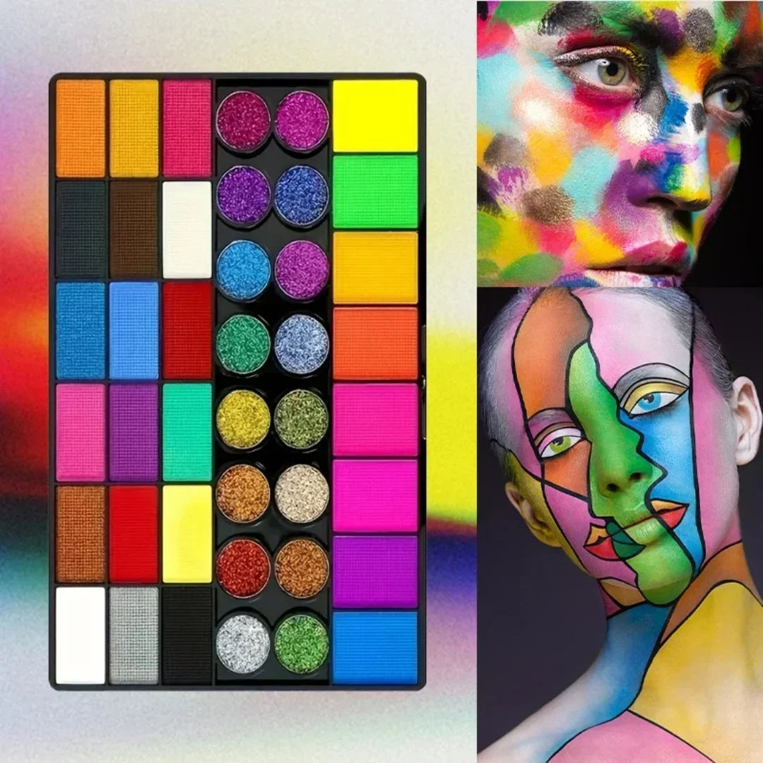 42 Colors UV Neon Face Paint Set Fluorescent Glitter Art Makeup Water Soluble Body Painting for Festivals Halloween Quake
