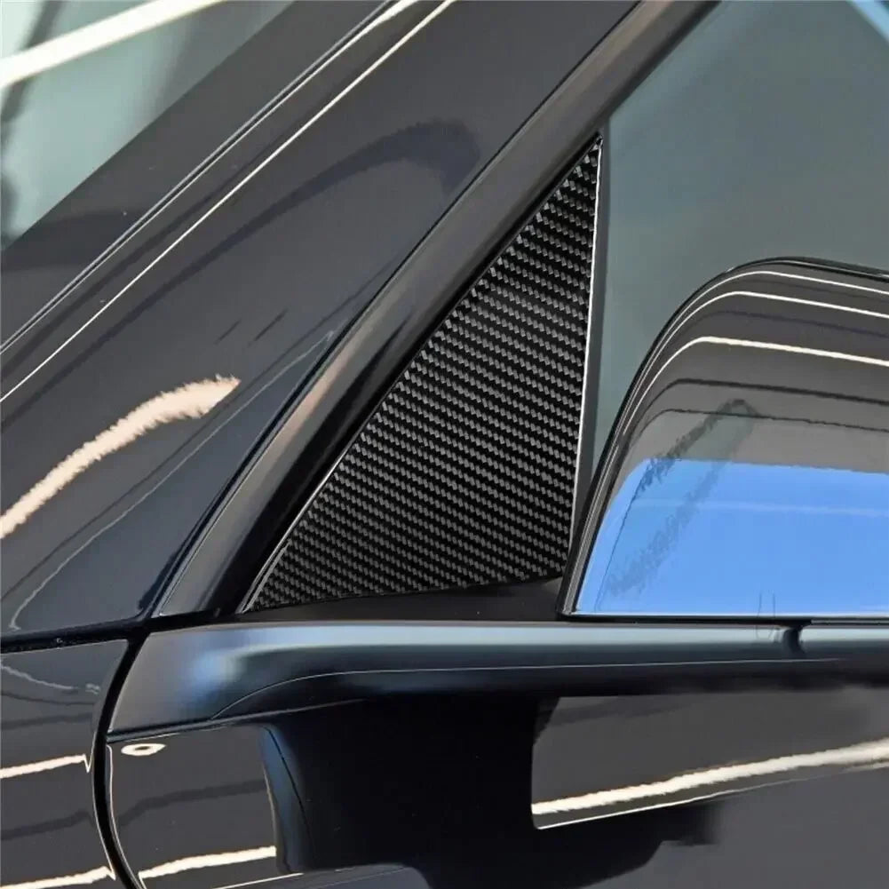 For Tesla Model Y 2020-2022 Real Carbon Fiber Car Front A Pillar Triangle Window Louver Side Shades Cover Trim Sticker Quake