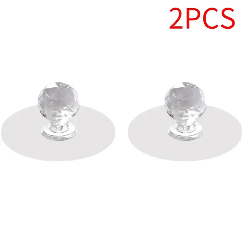 20/2pcs Transparent Crystal Door Knobs Cabinet Drawer Door Knobs Handles Self-adhesive Handle with Hook Function Door Wall Decor Quake 2PCS