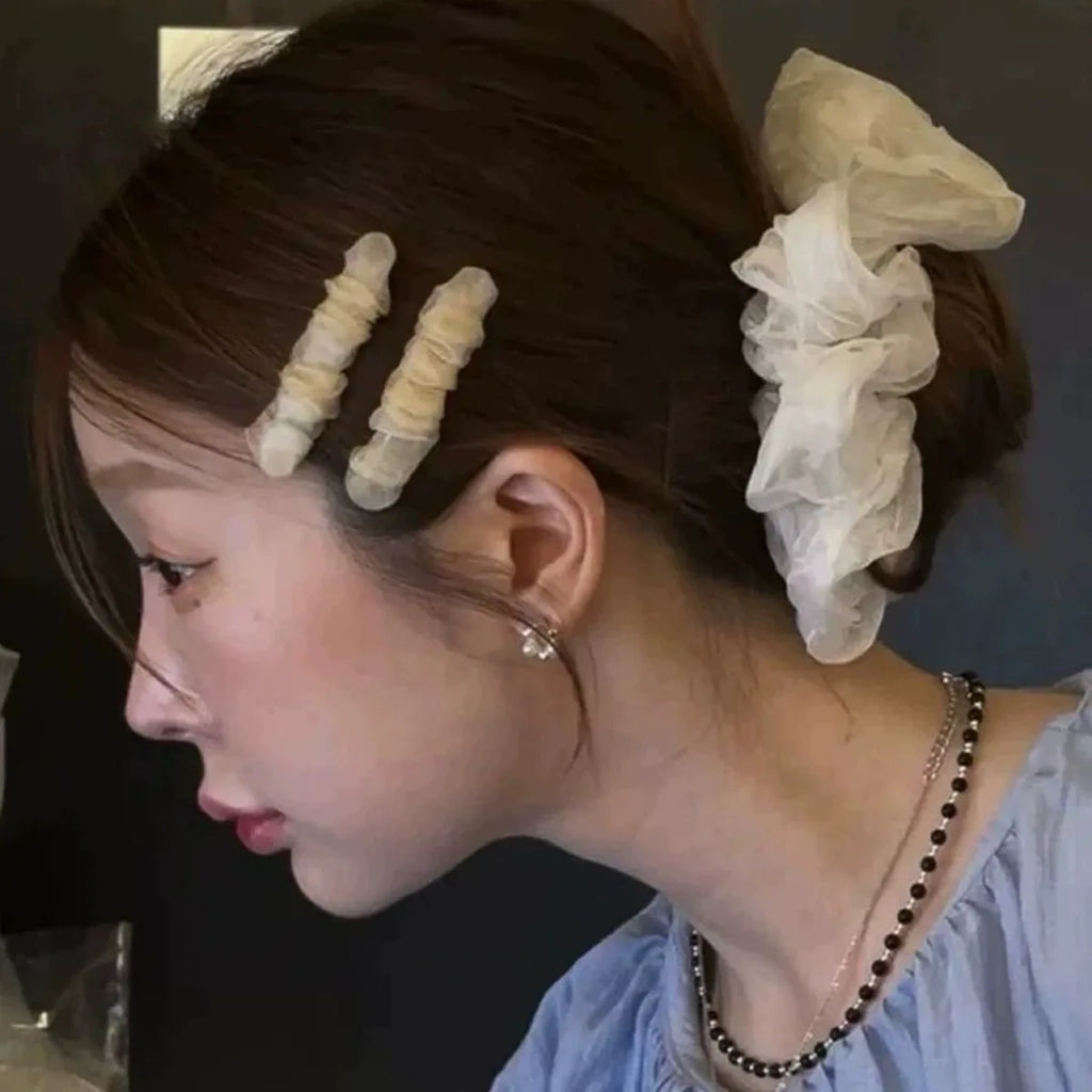 Korean Style Organza Pleated Hair Clip Sweet Temperament Gentle Bangs Side Clip Fashion Versatile Duckbill Clip Hair Accessories Quake