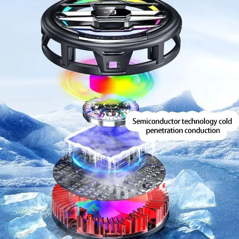 Semiconductor Heat Sink Phone Cooling Fan with Light Temperature Display Cooling Heatsink 4 Gear Adjustable K1KF Quake