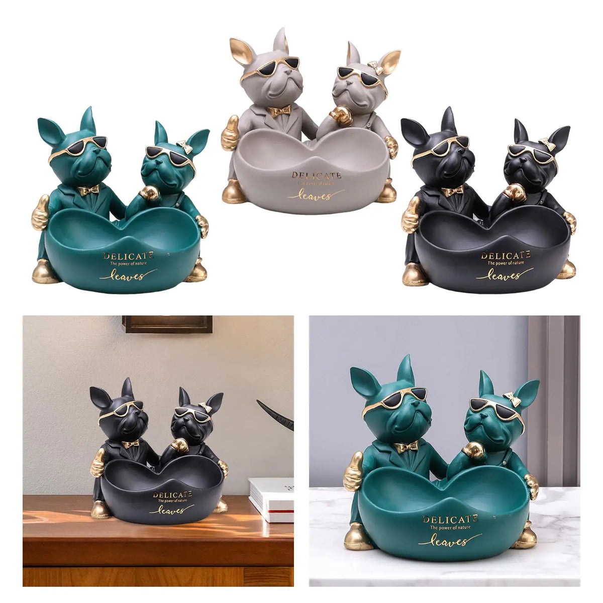 Abstract Bulldog Statue Tray Lovers Present Desktop Decoration Indoor Outdoor Keys Candy Dish Cute Dog Sculpture for Bedroom Quake