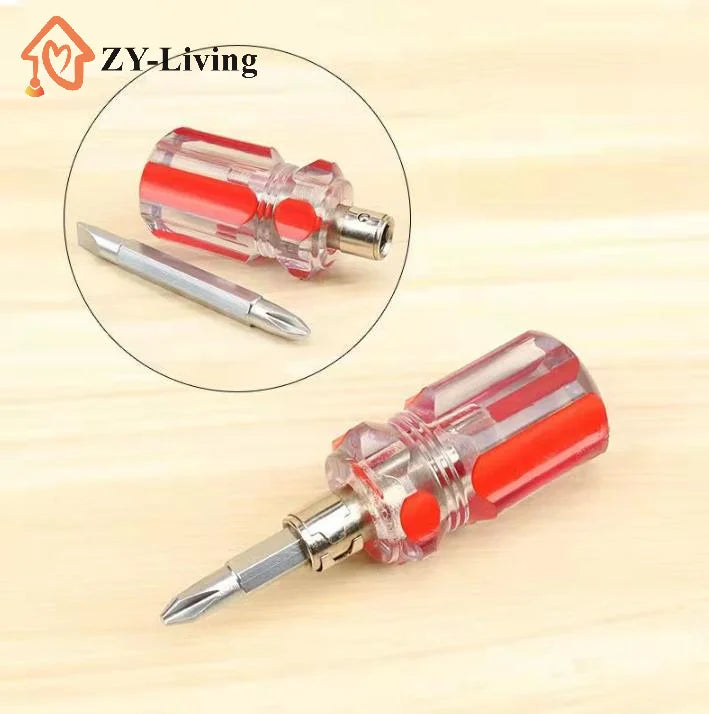 2Pcs Screwdriver Transparent Head Mini Small Portable Radish Head Handle With Flat Head Slotted Cross Repair Hand Tool Quake