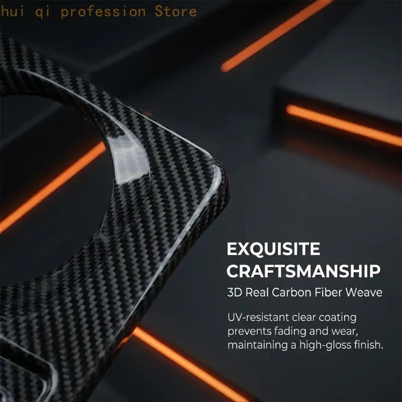 ABS Gear Selector Trim Cover, Black Carbon Fiber Look Decorative Panel with Two Round Openings, Rectangular Cutouts, and Quake