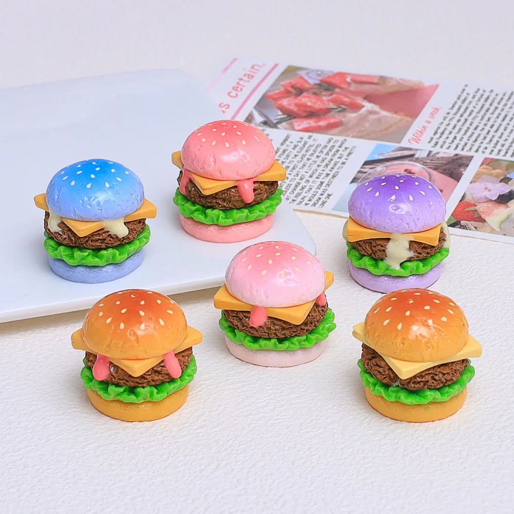 5Pcs Color Hamburger Flatback Resin Cabochon Scrapbooking for Hair Bows Center DIY Jewelry Phone Decoraiton Making Accessories Quake