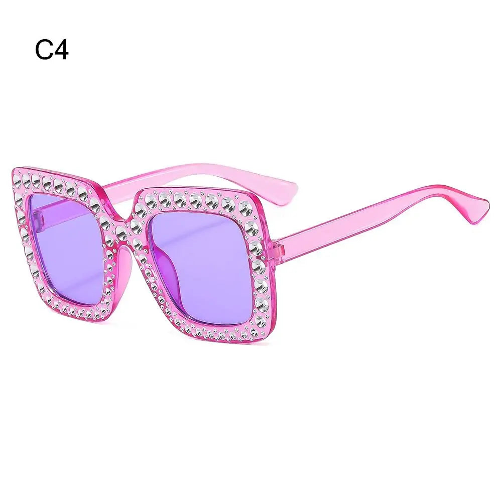 Bling Crystal Sunglasses for Kids Fashion Rhinestone Square Sun Glasses Children Trendy Retro Sparkling Shades UV400 Eyewear Quake C4
