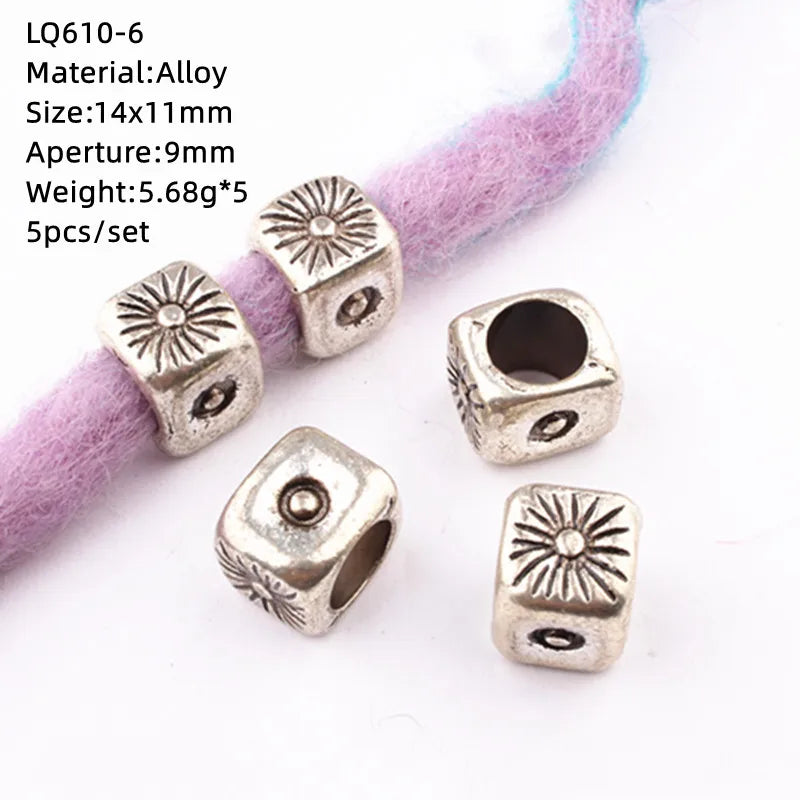 5 Pcs Hair Braids Reggae Dirty Braid Decorative Beads Styling Tools Silver Gold Dread Dreadlock Beads Rings for Hair Accessories Quake LQ610-6