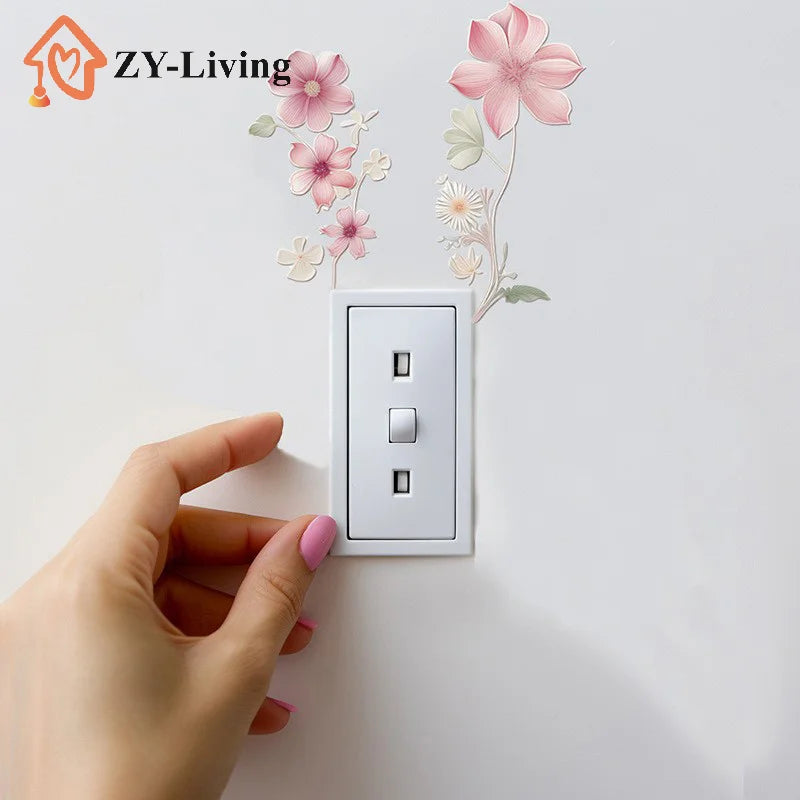 Waterproof PVC Switch Sticker Beautiful Flowers Wall Removable Sticker For Bedroom Bathroom Living Room Home Decoration Sticker Quake