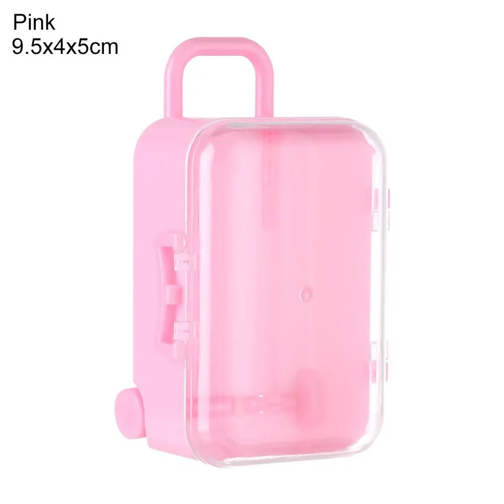 Fashion Plastic Mini Suitcase for Dolls Miniature Toys Trunk Dollhouse Decoration Lovely Small Clutch Jewellery Box Doll Handbag Quake Pink-9.5x4x5cm