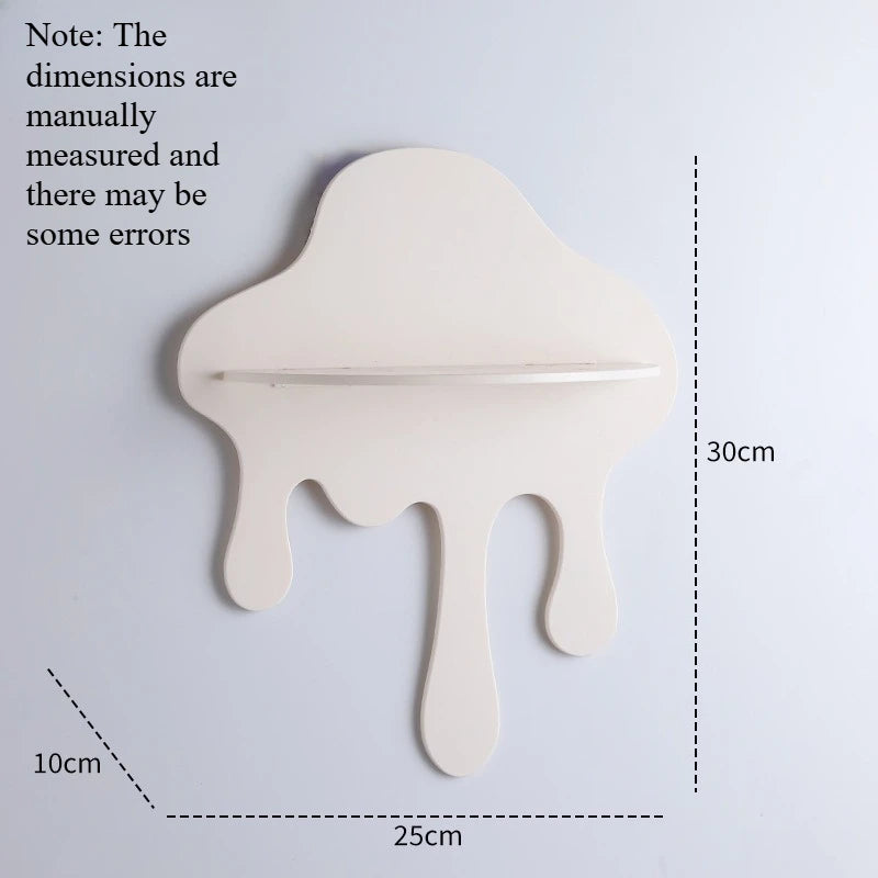 Art Cloud Shaped Wall Mount Shelf Creative Drip Wall Storage Rack Minimalist Home Decor Floating Display Shelf for Bedroom Quake Pure White