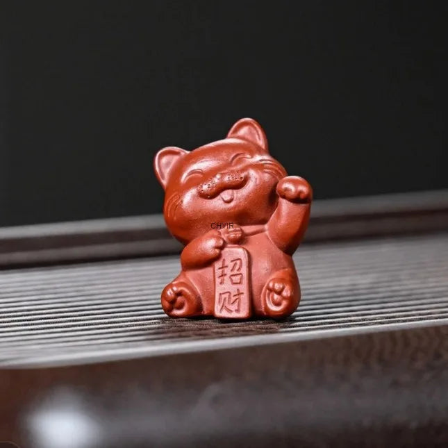 Zisha Tea Pet Cat Figurine Sculpture Cat Tea Ceremony Tea Play Accessories Ceramic Can Be Kept Quake