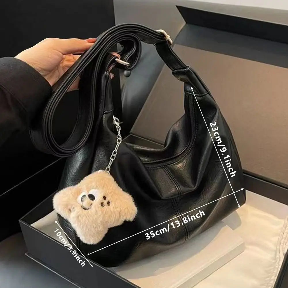Trendy Slouchy Shoulder Bag for Women Large Capacity Retro Ladies Hobo Tote Bag PU Leather Underarm Bag Quake
