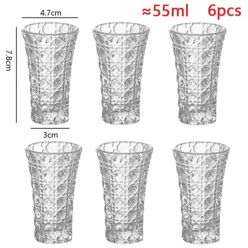 YWDL 6pcs Set Wine Glass Cup Vodka Whiskey Shot Glass Party Spirits Cup Espresso Coffee Mug Clear Cup For Sake Soju Brandy Quake 6pcs 55ml