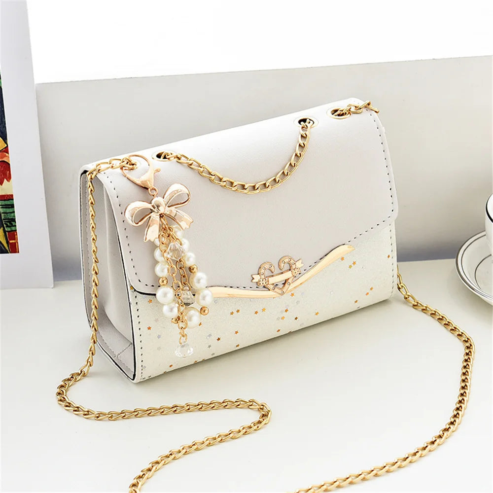 Fashion Messenger Bag Women Trendy Sequin Single Shoulder Bags Mobile Phone Pouch Ladies PU Leather Handbag with Tassel Pendant Quake