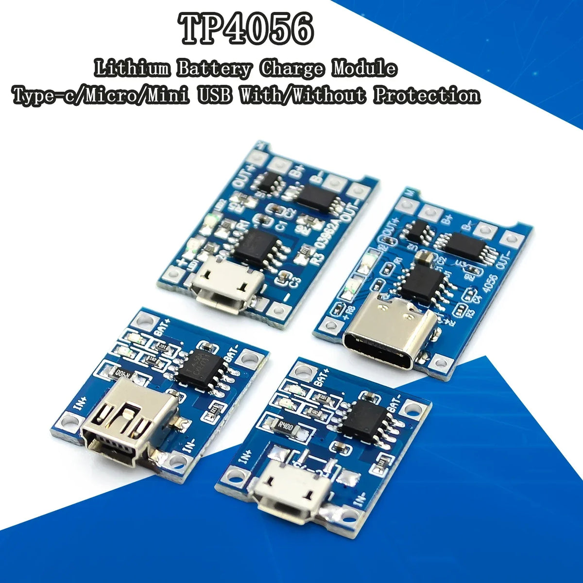 Mini Micro Type-c USB 5V 1A 18650 TP4056 Lithium Battery Charger Module Charging Board With Protection Dual Functions 1A Li-ion Quake