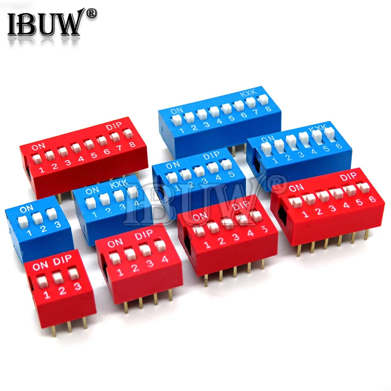 10PCS Slide Type Switch Module 1 ~ 12 Bit 2.54mm Position Way DIP Blue Pitch Toggle Switch Blue Snap Switch For PCB 8PIN 6PIN Quake