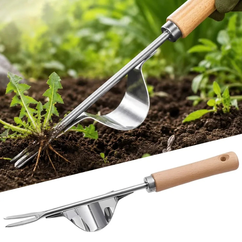 Manual Weed Remover Wooden Handle Stainless Steel Spatula Weed Puller Garden Crack Weeder Home Yard Patio Hoe Gardening Tools Quake