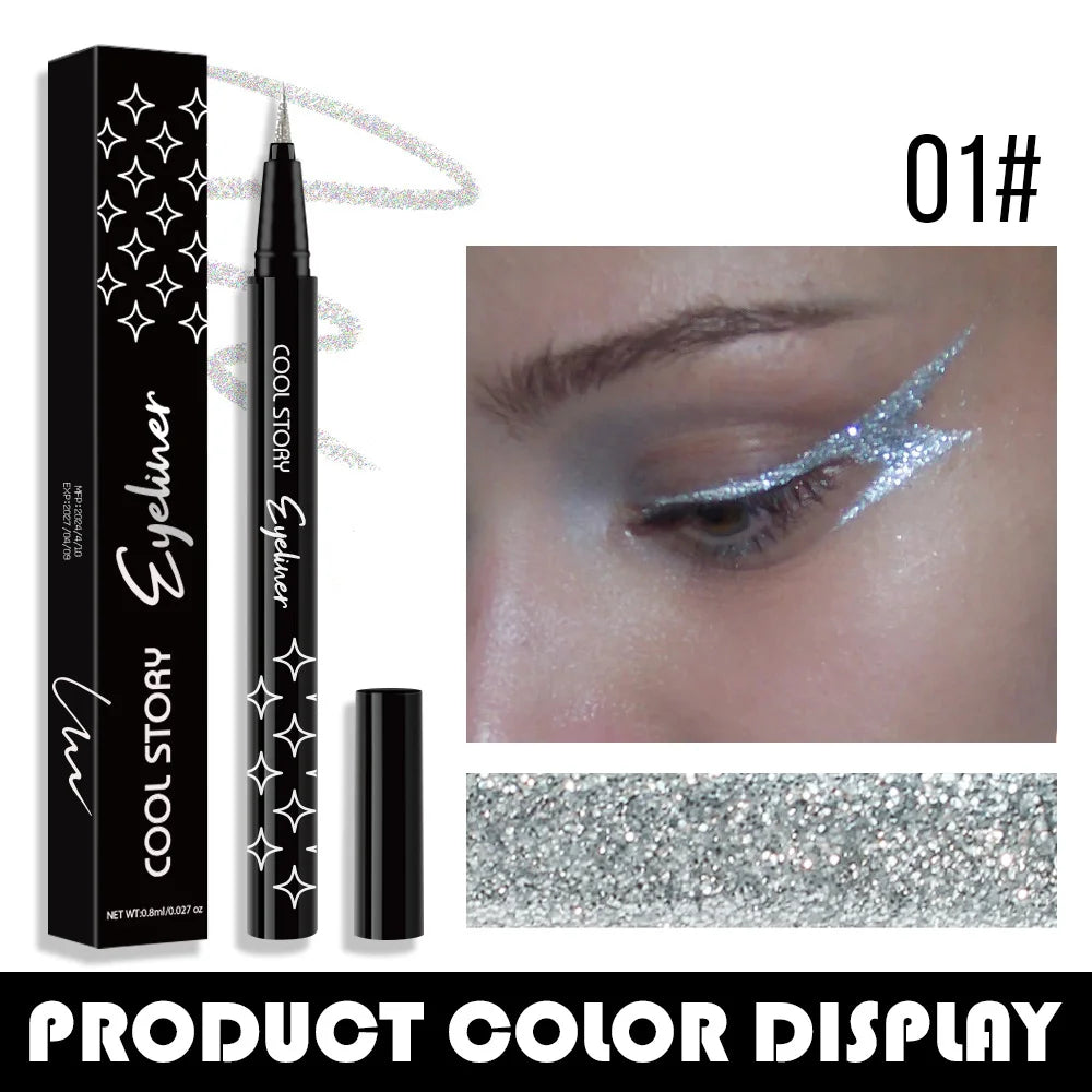 Glitter Pearlescent Eyeliner Pen,Metallic Silkworm Eyeshadow Pen,Eye Brightening,Quick-Drying,Long-lasting and Waterproof Makeup Quake 01