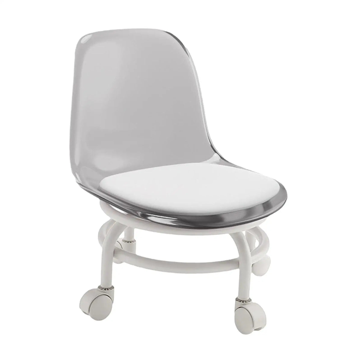 Rotating Low Stool Chair with Backrest PU Leather Ergonomic Roller Seat for Salon Spa Home Office Cleaning Quake Gray