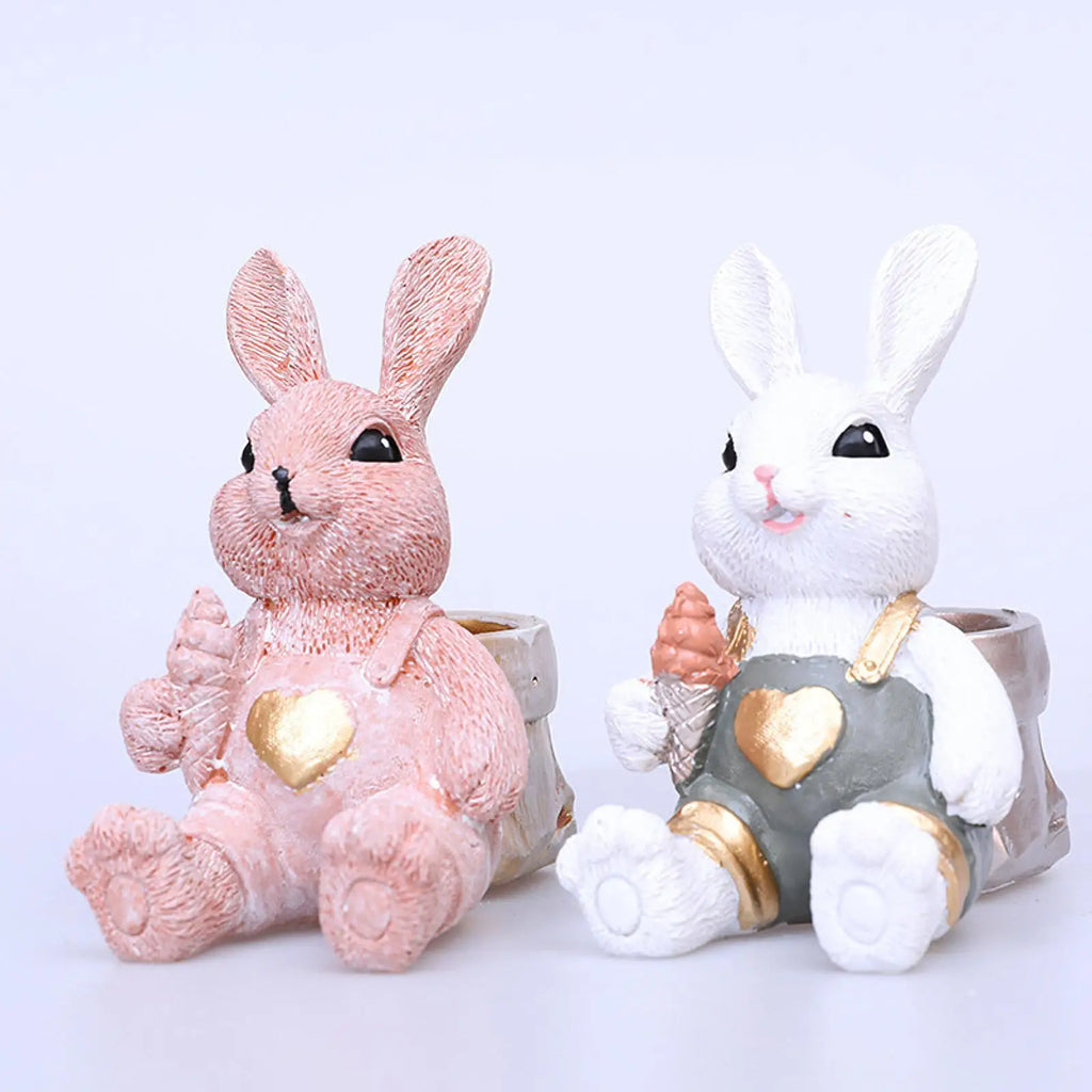 Easter Bunny Figurine Decorative Cute Easter Decoration Tabletop Ornament Animal Sculpture for Desk Home Bedroom Entrance Office Quake