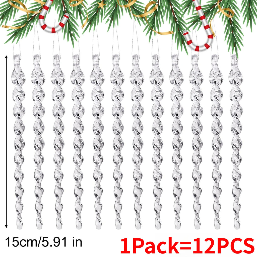 36/12PC Christmas Simulation Icing Bar Ornament Clear Icicles Xmas Tree Pendant Winter Party New Year Christmas Decor 10/13/15cm Quake 15cm -12PCS 3Pack (36PCS)