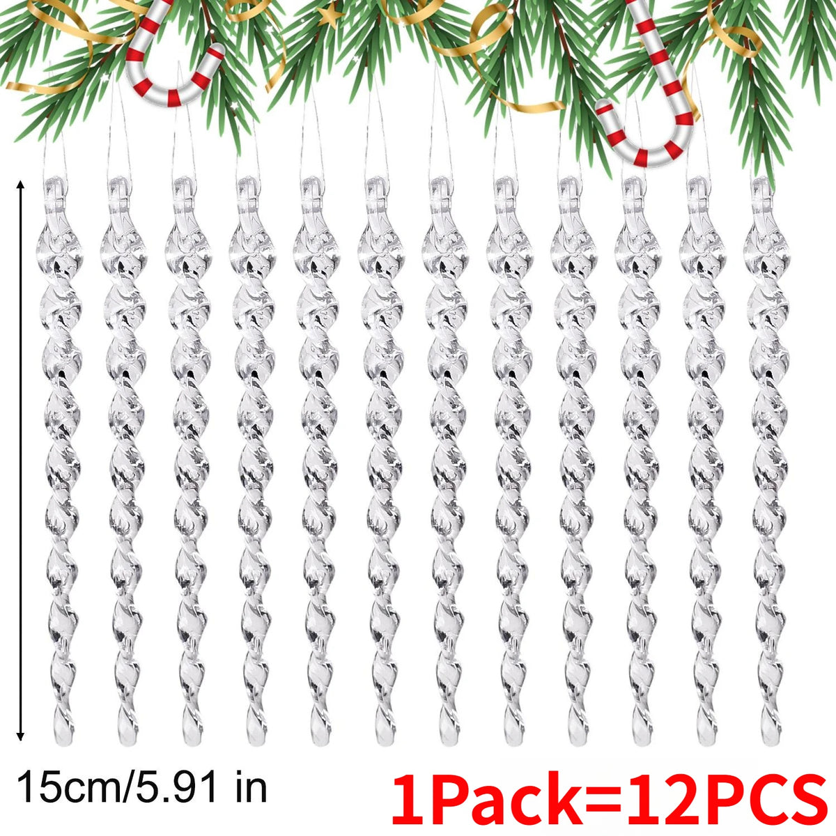 36/12PC Christmas Simulation Icing Bar Ornament Clear Icicles Xmas Tree Pendant Winter Party New Year Christmas Decor 10/13/15cm Quake 15cm -12PCS 3Pack (36PCS)