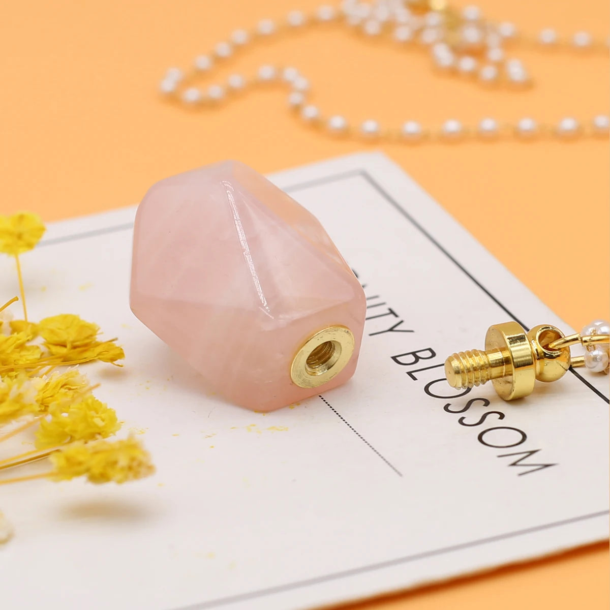 Perfume Bottle Necklace Natural Stone Rose Quartz Perfume Bottle Faceted Pendant For Women Christmas Halloween Gift Chain 80cm Quake