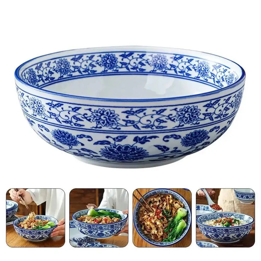 Chinese Ceramic Bowl Blue And White Noodles Soup Rice Bowl Quake