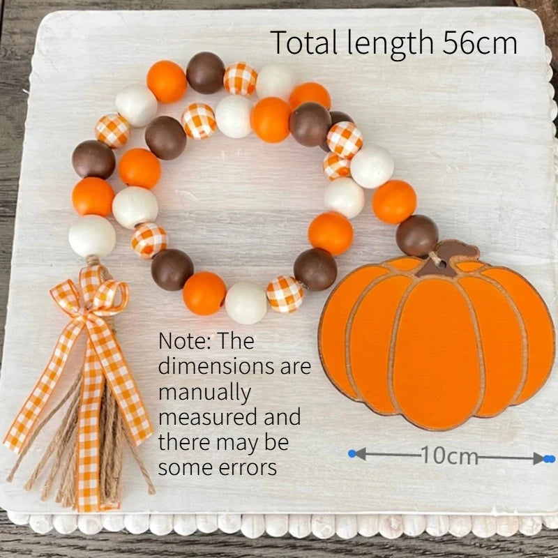 1PC Halloween Thanksgiving Pumpkin Wooden Bead String Autumn Home Party Table Decoration Window Hanging Ornament Quake A