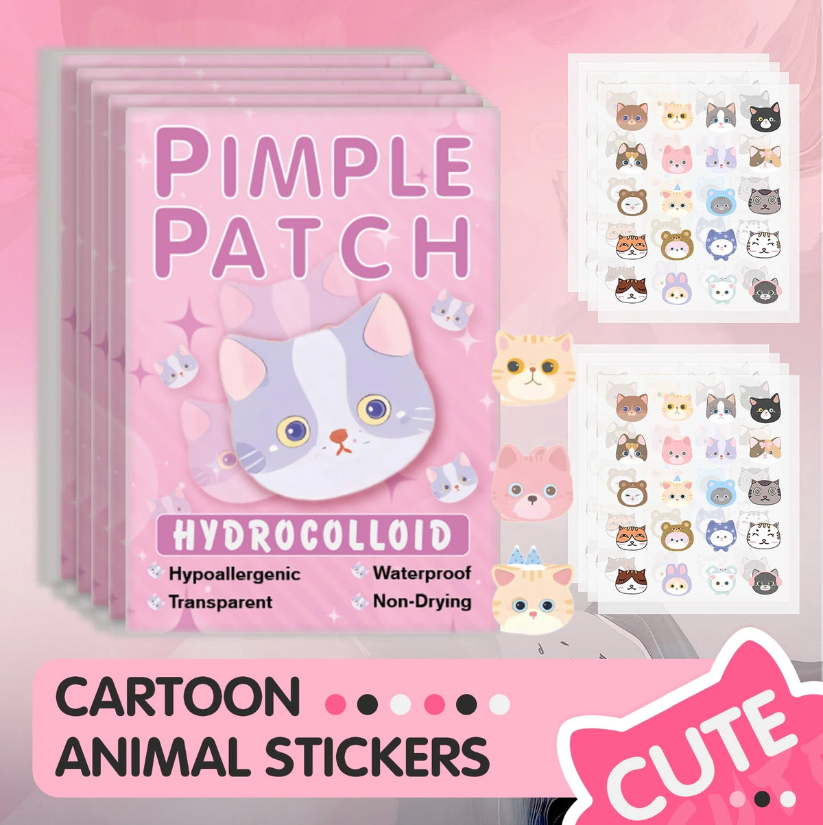 Salicylic Acid Acne Patches - Invisible & Cute Cat-Shaped Stickers to Fight Pimples and Soothe Skin Quake