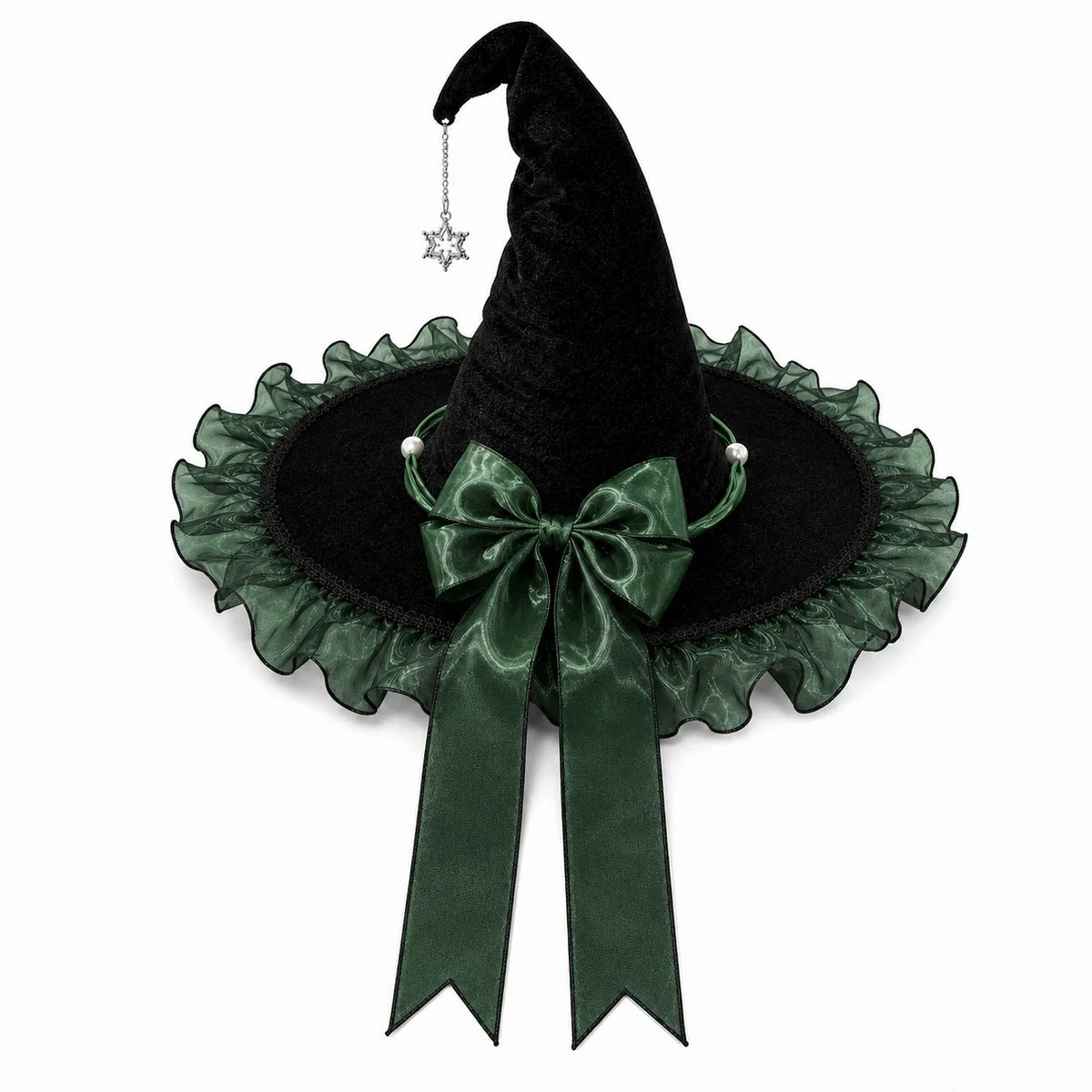 Halloween Witch Wizard Party Hat Black Purple Bow Gothic Lolita Cosplay Costume Headwear for Festival Party Decoration Quake dark green
