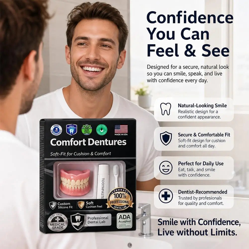 Silicone Fake Teeth Braces Immediate Dentures Comfort Fit Natural Instant Confidence Smile Oral Care for Edentulous Adults Quake