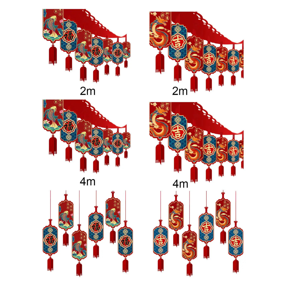 Chinese Dragon Year Garland Lunar New Year Ornament Pendant Tassel Decorative Room Ceiling Garland for Indoor Outdoor Sturdy Quake