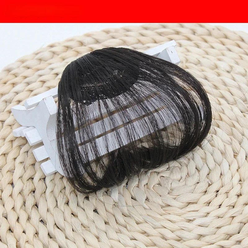 Korean Fake Air Bangs Hair Clip-In Extension Synthetic Fake Fringe Natural False Hairpiece for Women Girls Hair Clip in Bangs Quake black brown