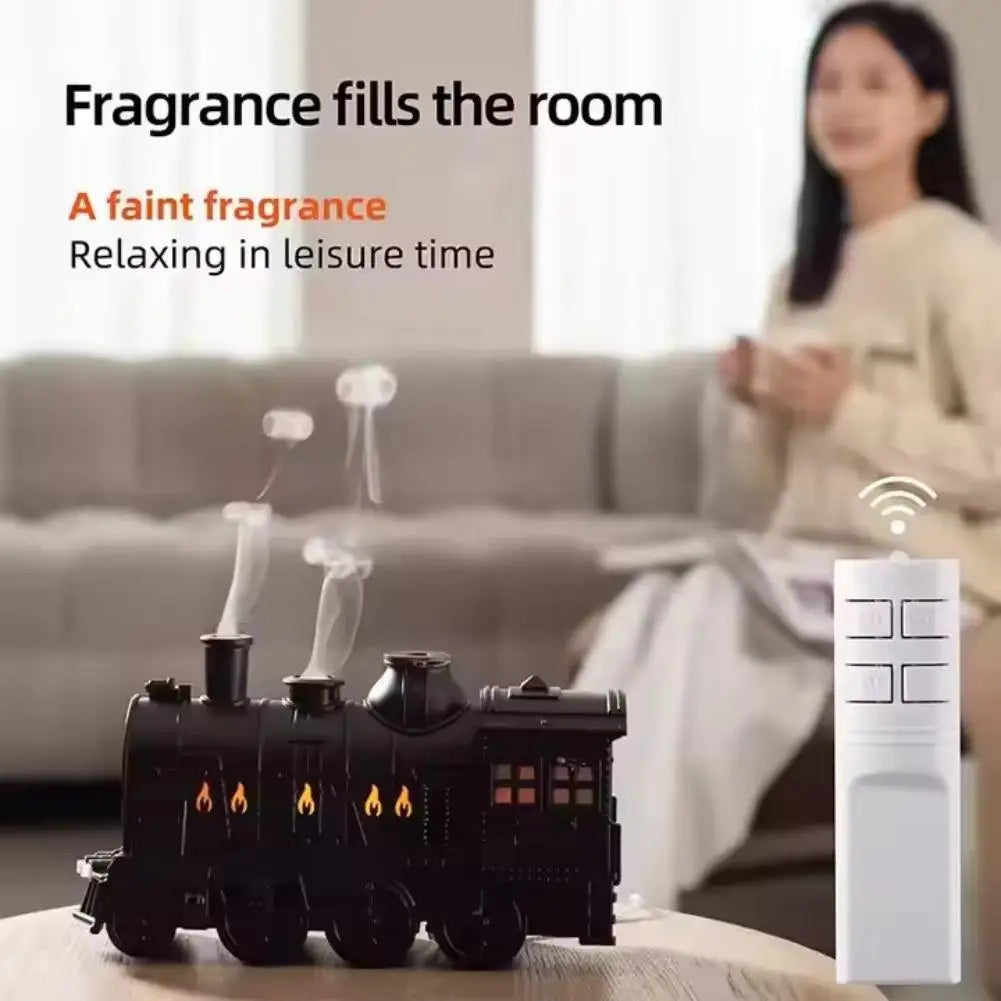 Vintage Train Humidifier Aromatherapy Diffuser Jellyfish Mist LED Light Remote Control Timer Christmas Decoration Gift Quake