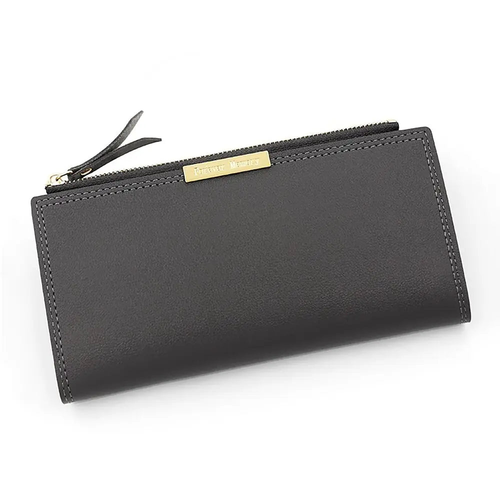 Multi-card Women's Long Wallet Portable PU Leather Card Holder Photo Holder Korean Style Note Compartments Purse Mother's Gift Quake GREY