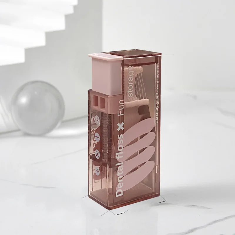 Portable Floss Dispenser Includes 10Pcs Floss Automatic Ejectable Floss Organiser Oral Care Press-on Disposable Flossing Sticks Quake Pink