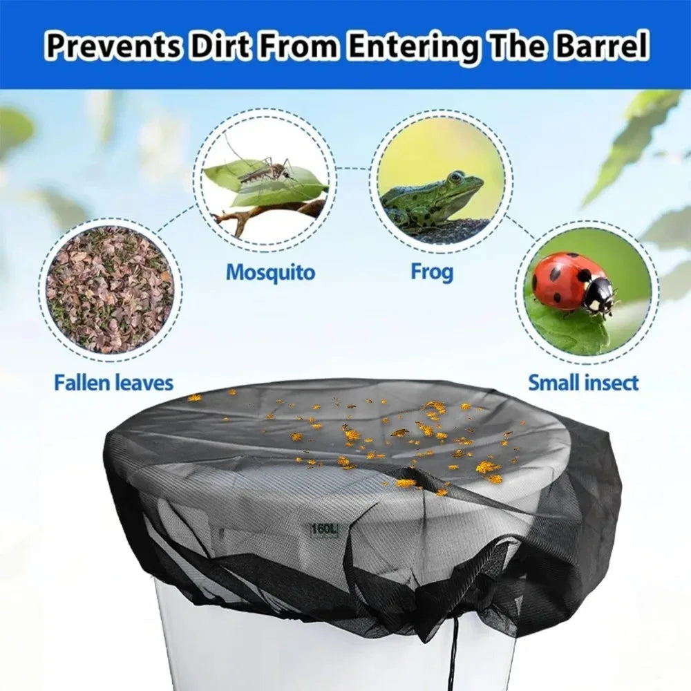 Water Bucket Net Cover Outdoors Rain Barrels Screen Insect Proof Mesh Cover Rain Water Collection Bucket Netting with Drawstring Quake
