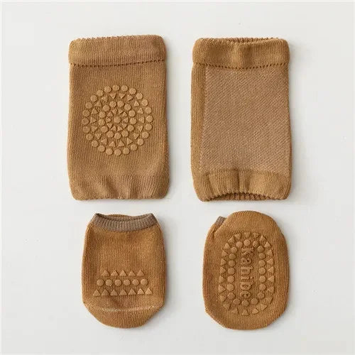 2Pcs Slip Toddler Anti Sock For Girls Boys Soft Newborn Baby Girl Boy Sport Socks and Knee Infant Set Summer Spring New Quake B284 Brown 0-12Months(S)