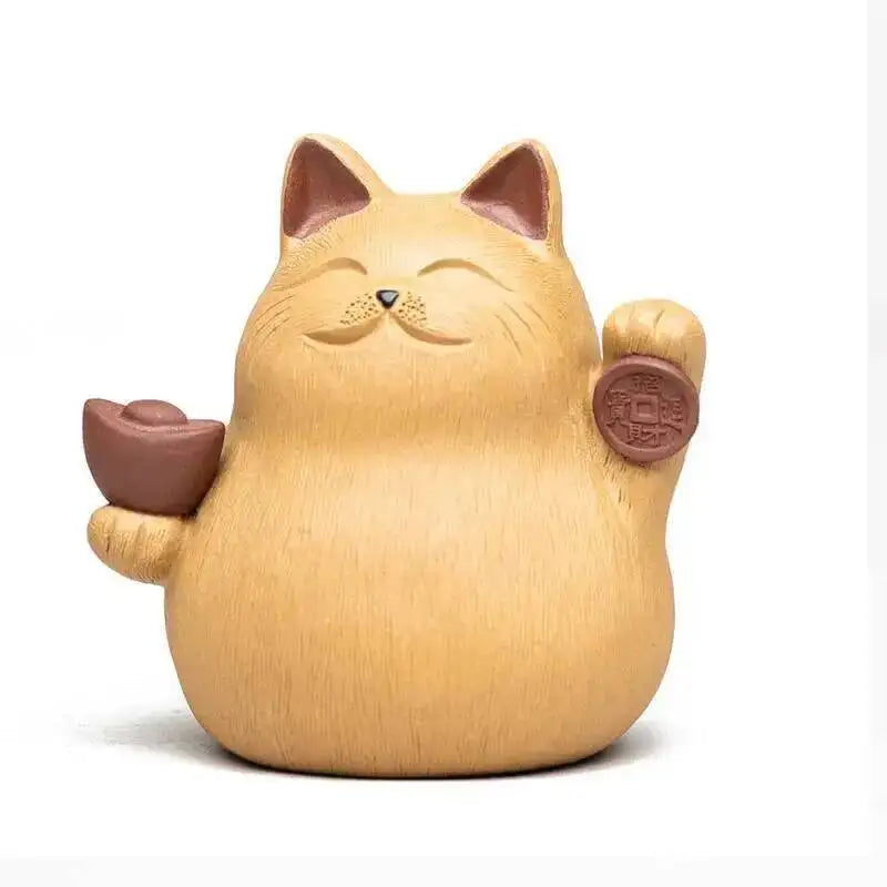 Zisha Tea Pet Cat Ornament Sculpture Zhaocai Cat Tea Pet Tea Mat Accessories Ceramic Tea Pet Quake Raw Ore Slime