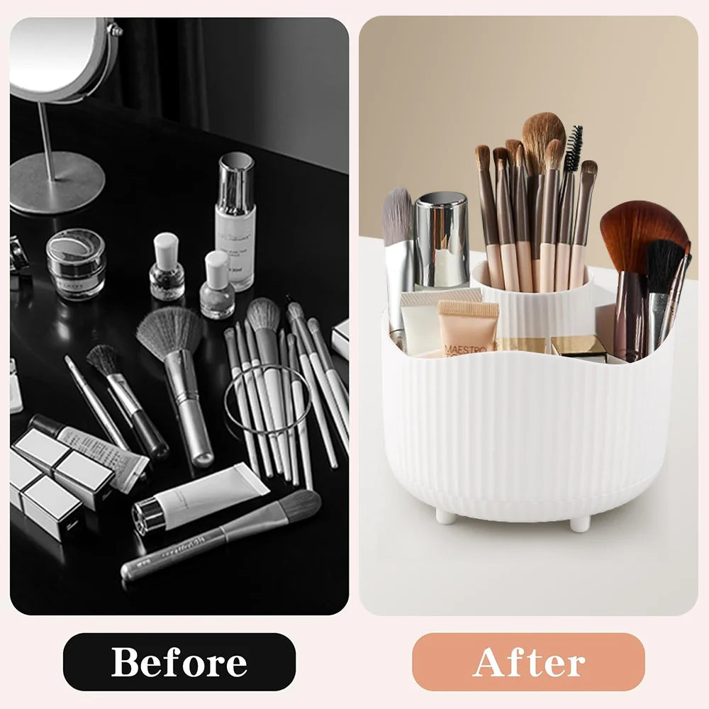 360° Rotating Large Capacity Makeup Holder Desktop Cosmetic Storage Box Organizer Portable Lipstick & Makeup Brush Stand Quake