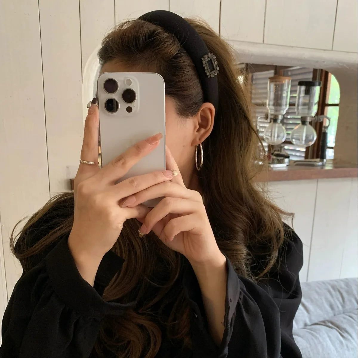 Rhinestone Velvet Headband Korean Fashion Versatile Female Face Wash Simple Hair Hoop Daily Wear Headhoop Hair Style Accessories Quake