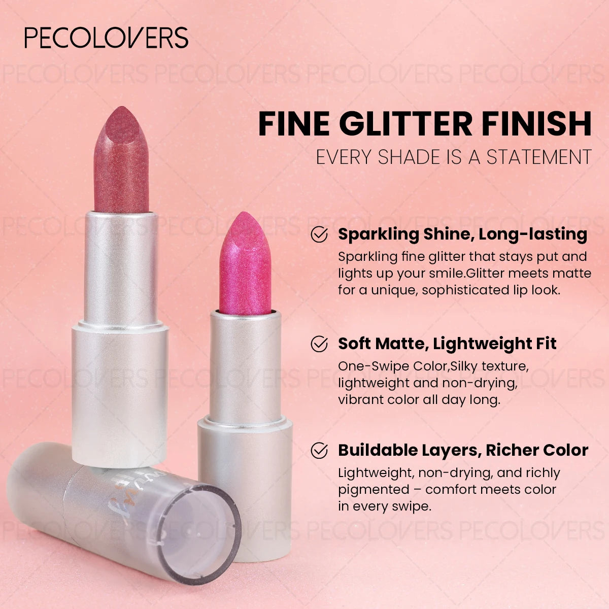 12 Pcs/set Elegant Glitter Lipstick for Woman, Shimmer Golden Pink Colors Tones, Sparkling Metallic Colos, All Light Beige Types Quake