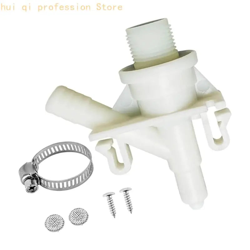 Mobile Toilet Water Control Valves Replacement Assembly with Filter Screen, Threaded Water Port, Hose Outlet and ABS Plumbing Quake